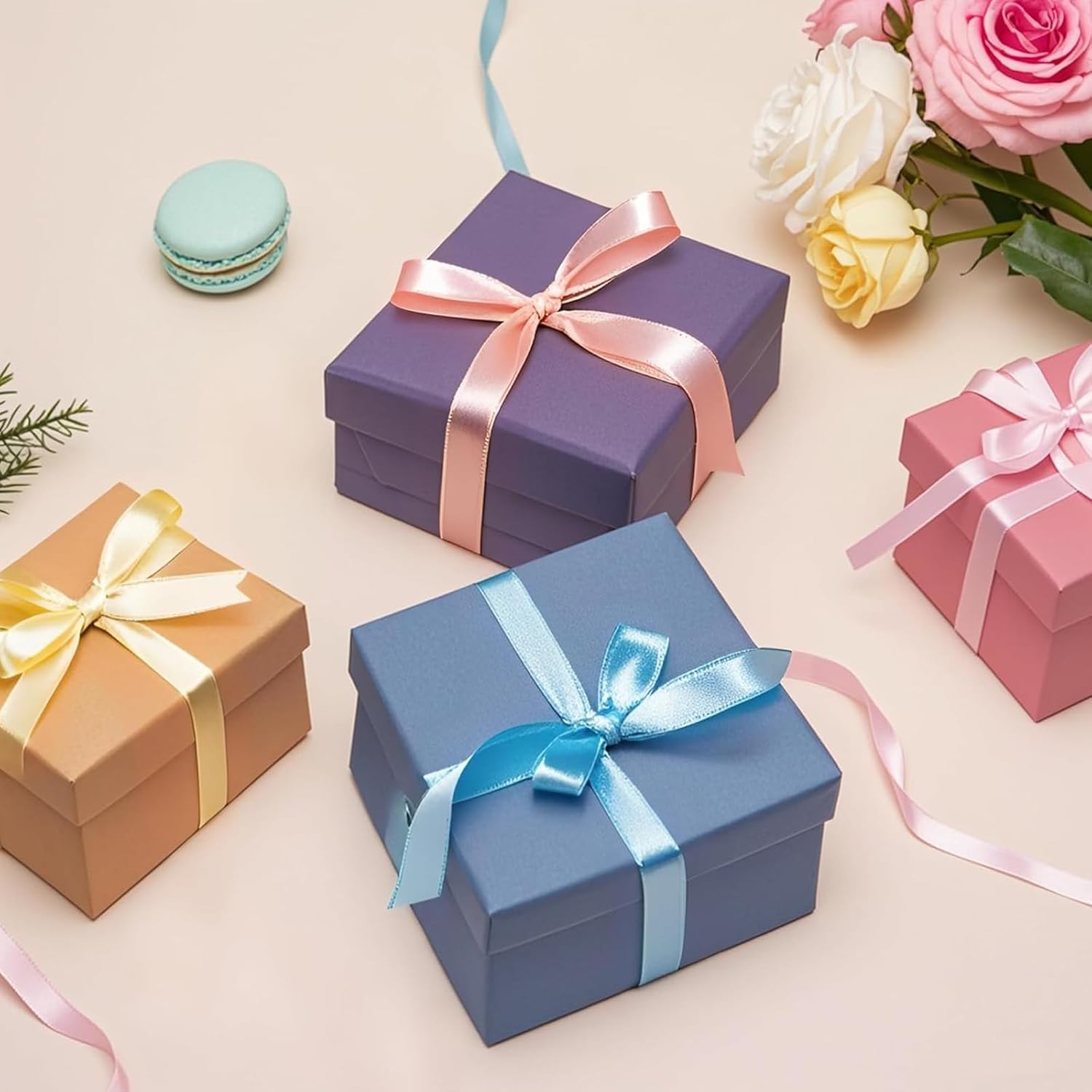 Satin Ribbon Roll Set – 6 Rolls Pastel Rainbow Gift Wrapping Thin Ribbons, 10mm x 22.9m Each, 150 Yards Total, Multicolour Polyester for Crafts, Wedding, DIY Decor