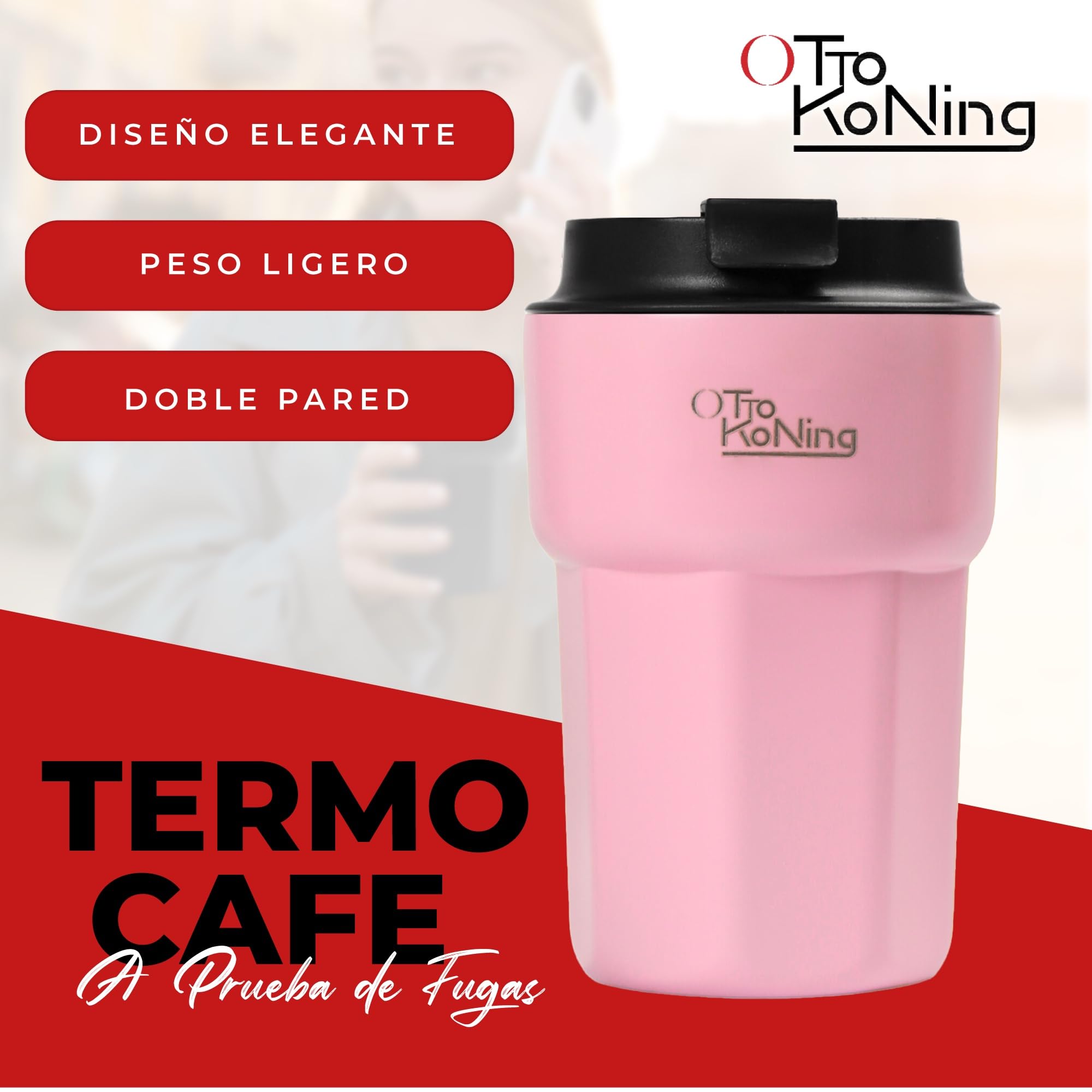 Otto Koning Termo Café 350ml. Taza de Café 100% a Prueba de Fugas, de Acero Inox sin BPA. Vaso Termo Café para llevar, Vaso Térmico para café, agua, té caliente y frío — view 3