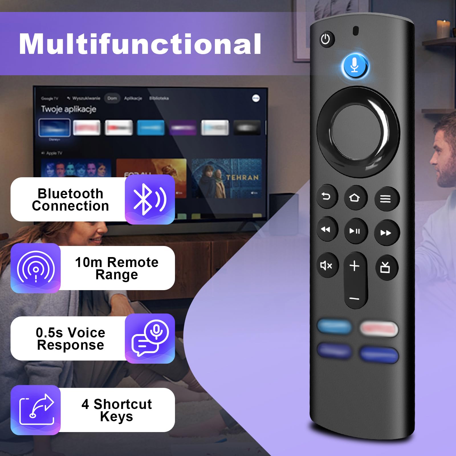 Mando a Distancia de Repuesto por Voz,Mando a Distancia de Repuesto con función de Voz,Adecuado para AMZ fi-re S-ti-CK TV 2nd Gen & 3rd Gen & 4K & Lite, Adecuado para Smart TV Cube 2/3nd Gen (AAE022) — view 2