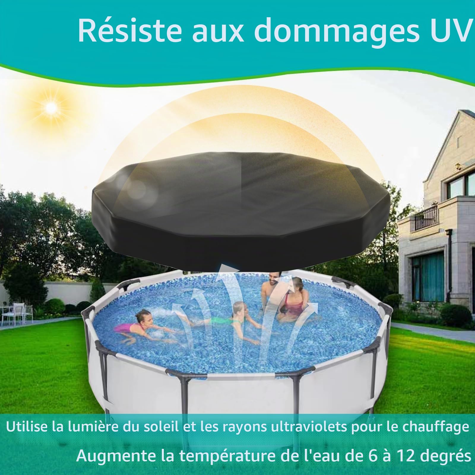 Safana Bâche de piscine ronde en tissu résistant aux déchirures pour piscines hors sol - Toile résistante aux déchirures, robustesse et durabilité supérieures – Protection contre les feuilles, les