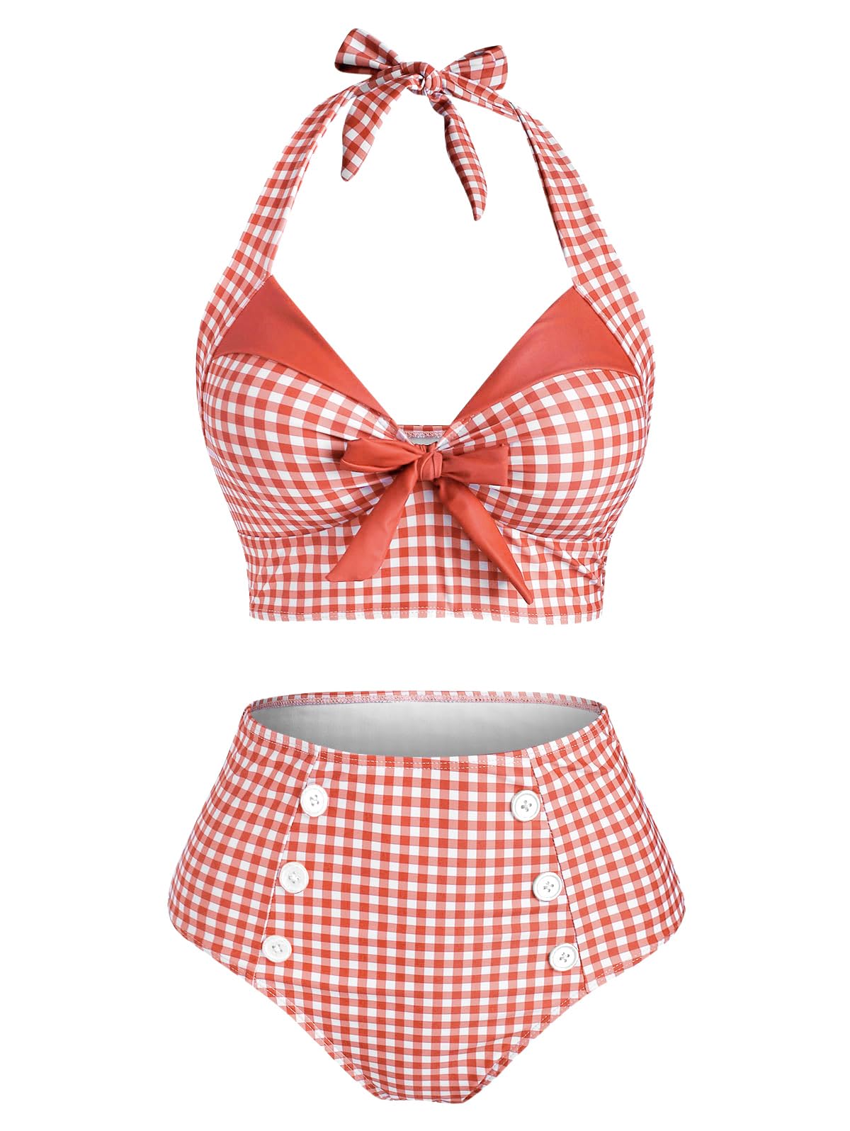 DRESSFO Retro Halter Plaid Bikini Set