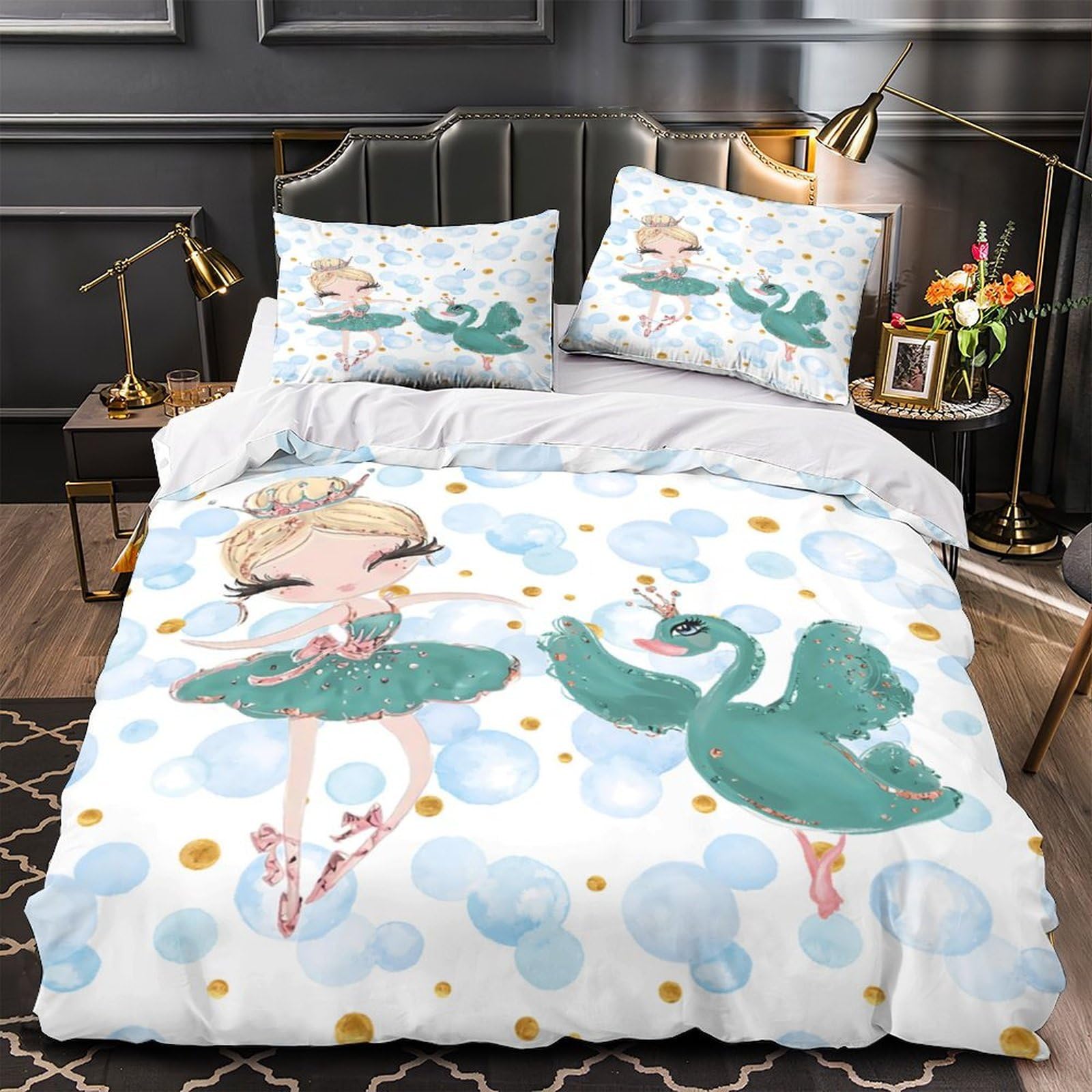 Housse de couette ballerine 3D avec 2 taies d'oreiller microfibre enfant King