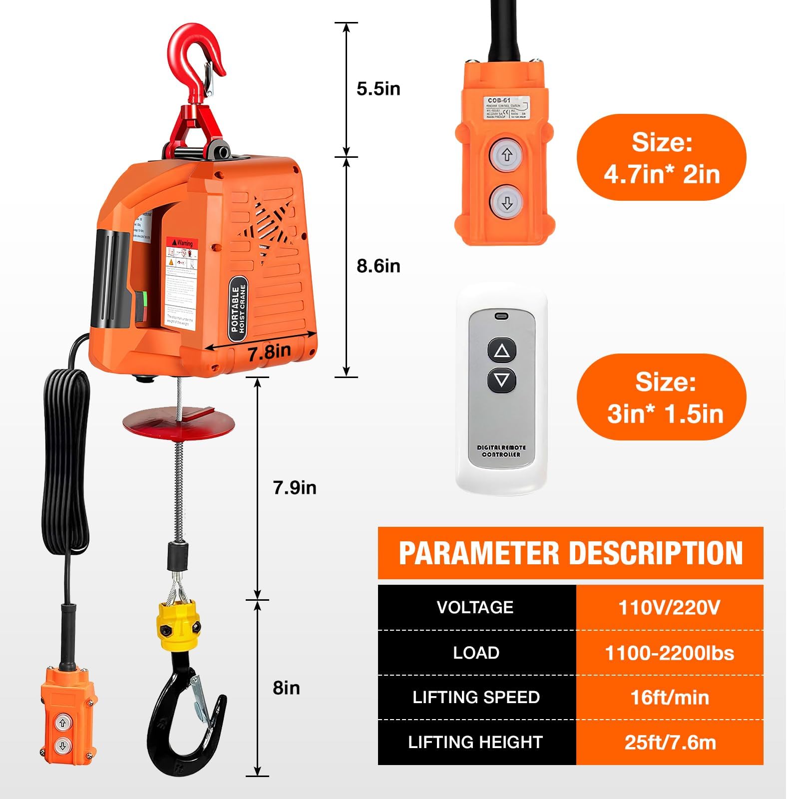 3-in-1 Electric Winch - Remote Control Lift Crane -2