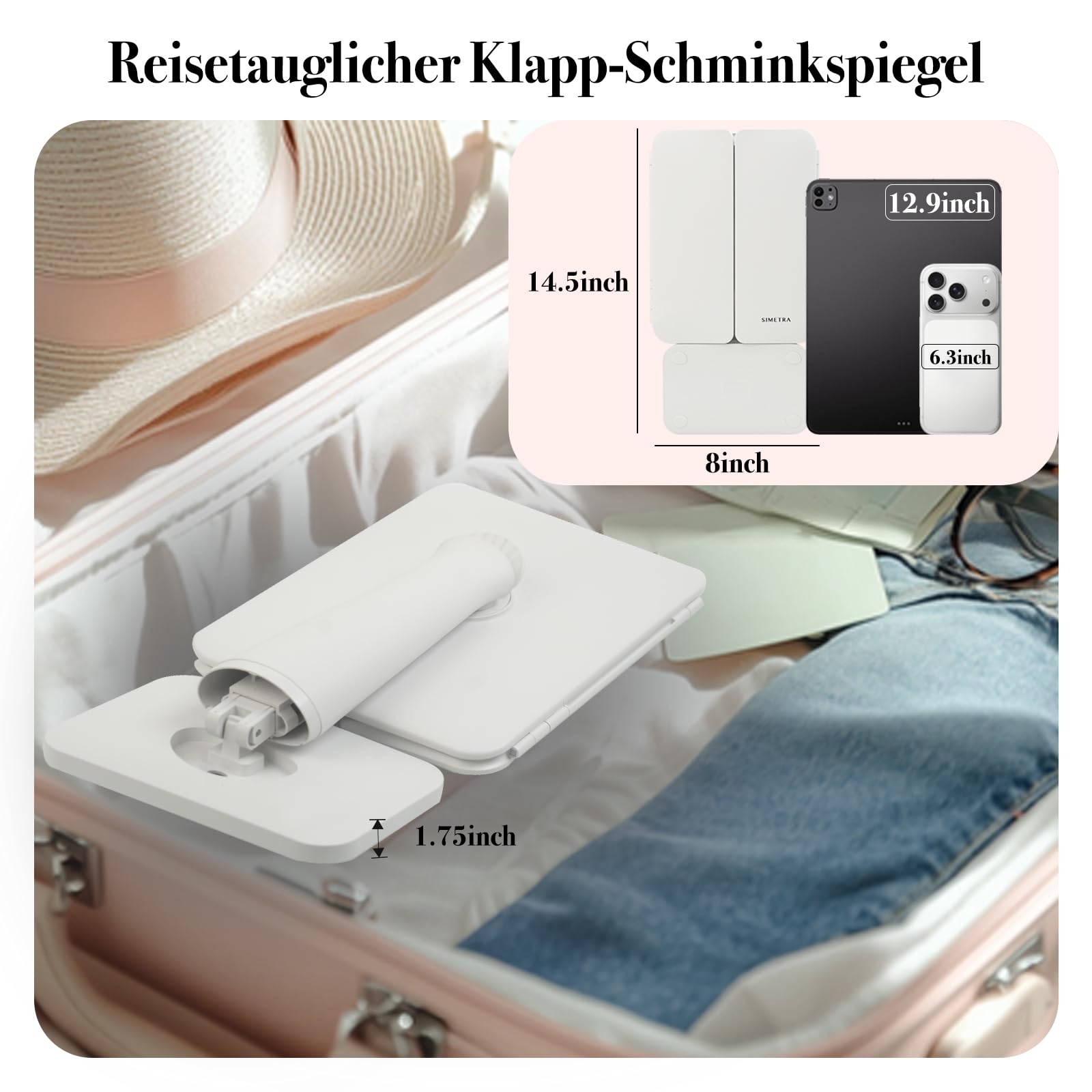 SIMETRA Schminkspiegel mit Beleuchtung, Wiederaufladbarer Kosmetikspiege