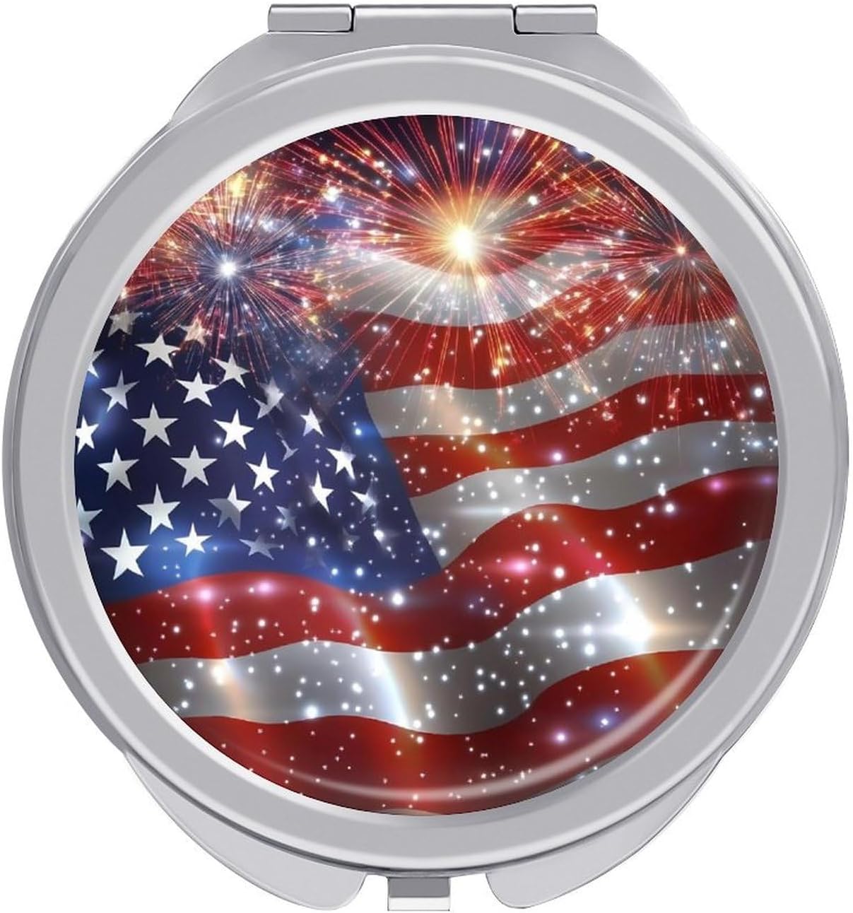 USA Flag Celebration Fireworks Compact Makeup Mirror Mini Foldable Cosmetic Mirror Portable Travel Mirror for Purse Pocket