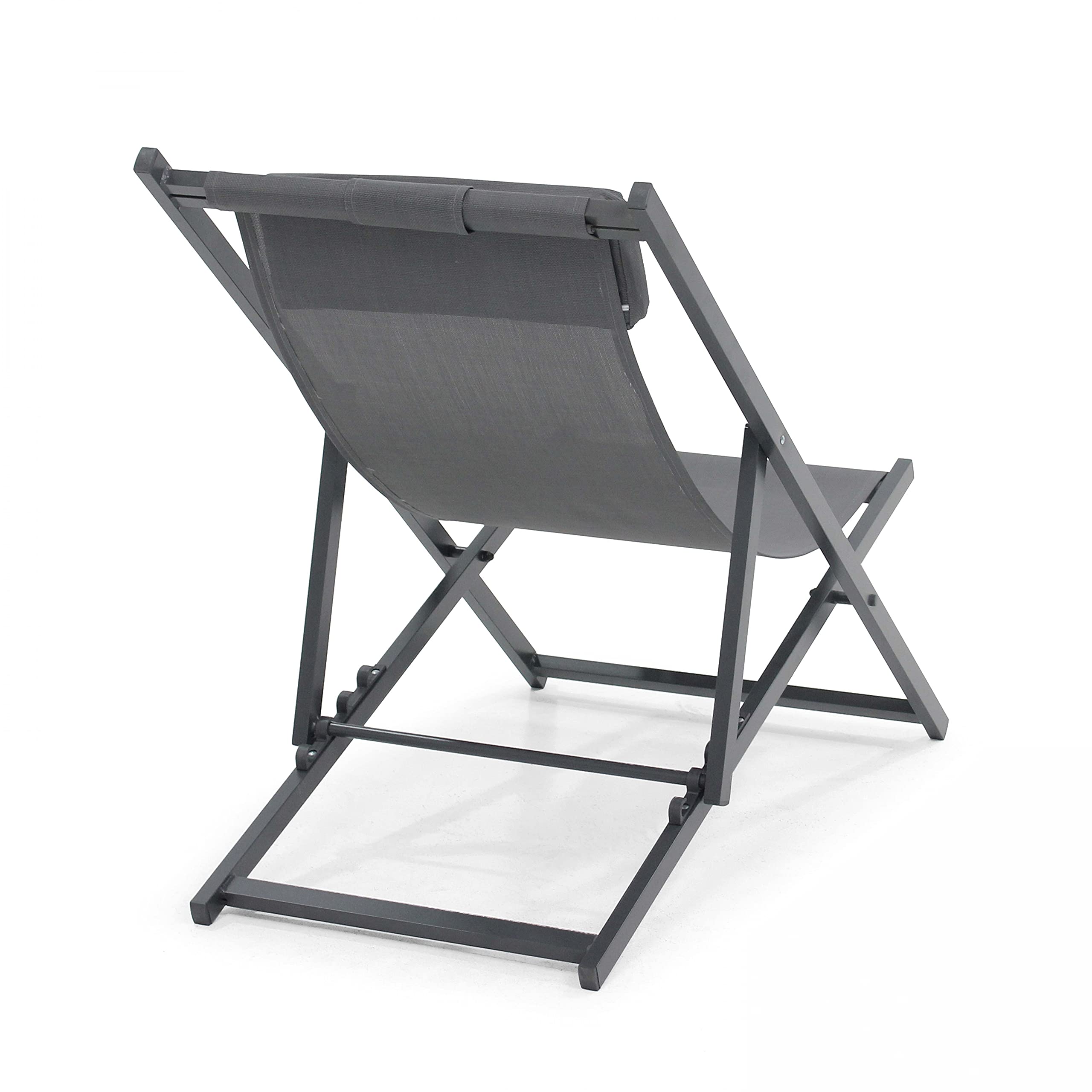 Oviala Lot de 2 transats en Aluminium Anthracite
