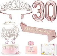 Vista 14 de Decoraciones de cumpleaños número 20 para mujer, banda y corona de cumpleaños, decoración de pastel y velas, globos de números, regalos de 20