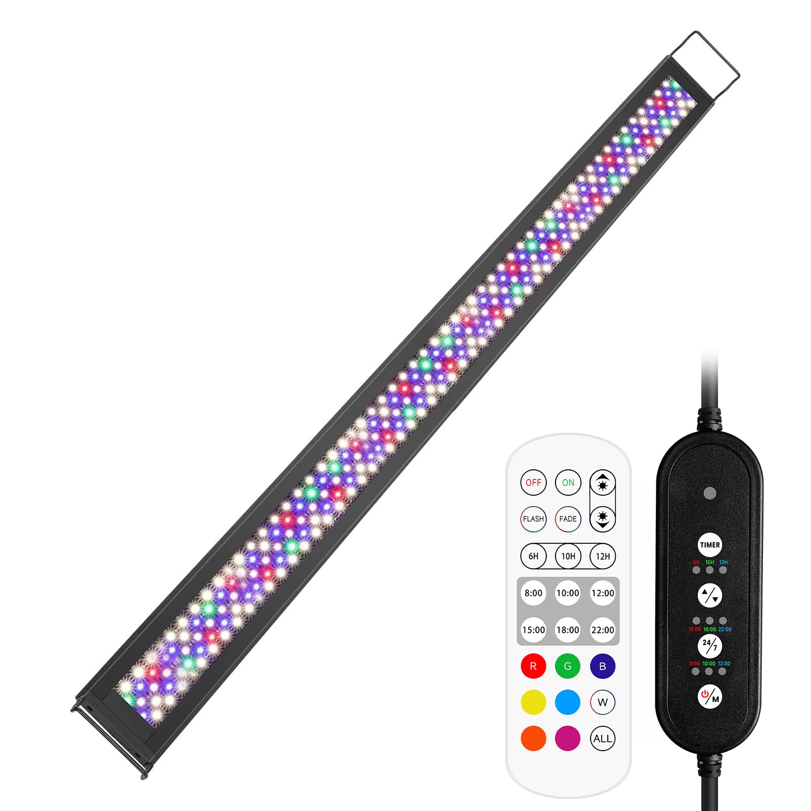 Éclairage LED pour aquarium,48 W Spectre complet Mode 24/7 Minuterie réglable Luminosité réglable Lampe pour aquarium Avec support extensible Les chars de 120 à 140 cm