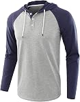 Jhsnjnr Men's Casual Henley Hoodies Solid Color Raglan Sweatshirts Long Sleeve Cotton Hooded Shirt