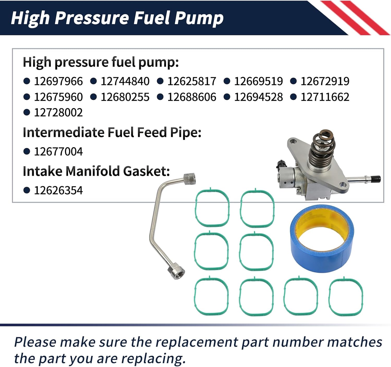 High Pressure Fuel Pump 12697966 Fit for Chevrolet GMC Cadillac Sierra Silverado 1500 Savana Express Tahoe Yukon Suburban Escalade 2014-2020 4.3L 5.3L 6.2L GDI Direct Injection Pump 12744840