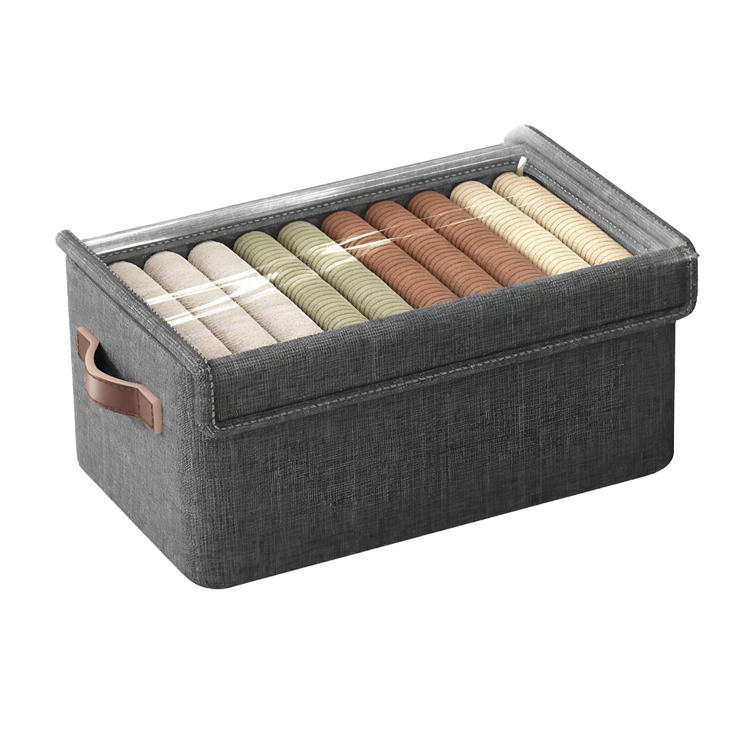 26L Storage Bag with Lid for Clothes, Blankets, Bedsheets & Household Items, Foldable Wardrobe Organizer Box with Transparent Window & Handles.-image-6