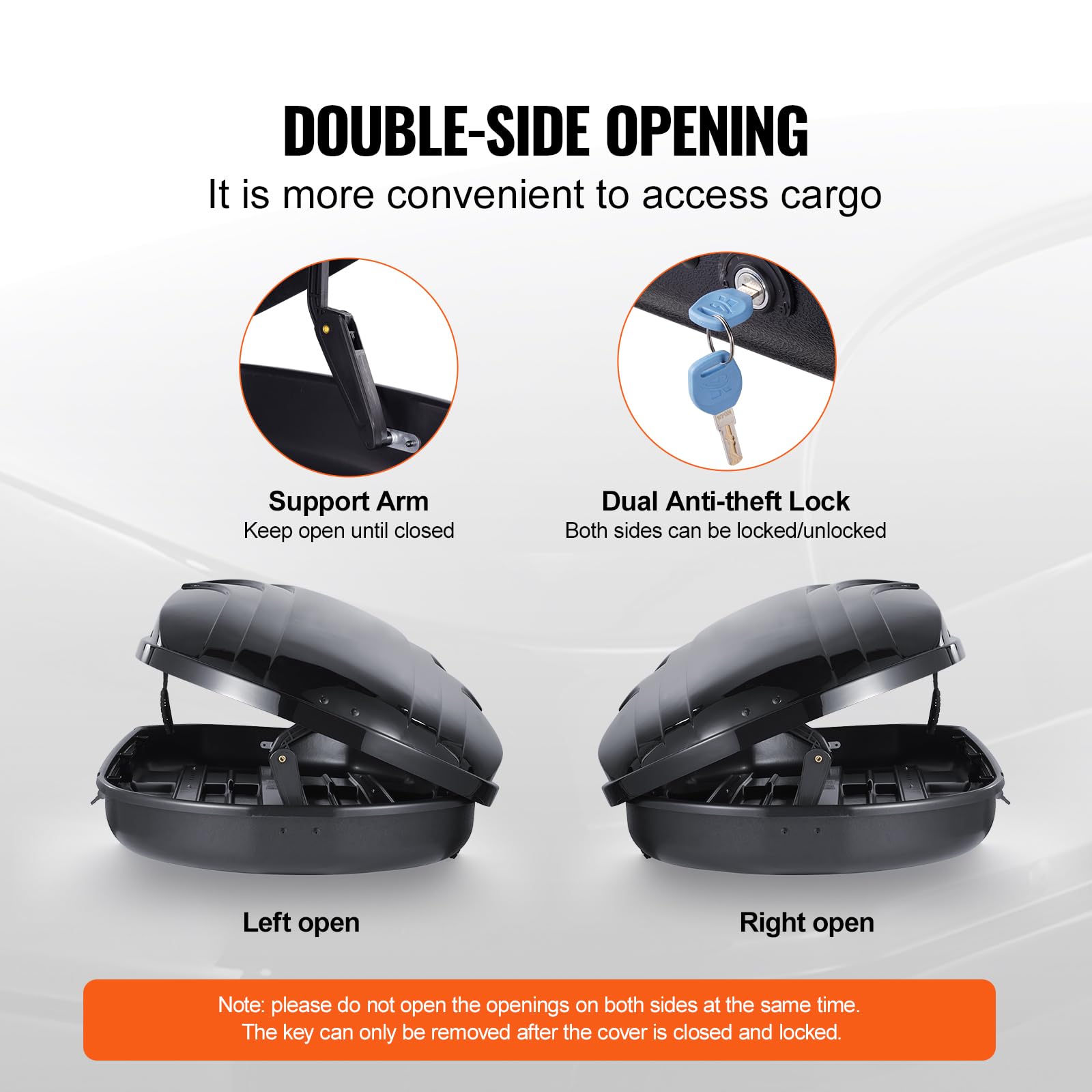 VEVOR Coffre de Toit 340 L, Porte-Bagages de Toit Coque Rigide en ABS, avec Ouverture Double-Face 2 Sangles Renforcées, Aérodynamique, pour la Plupart des Barres Transversales, Voiture, SUV, Noir