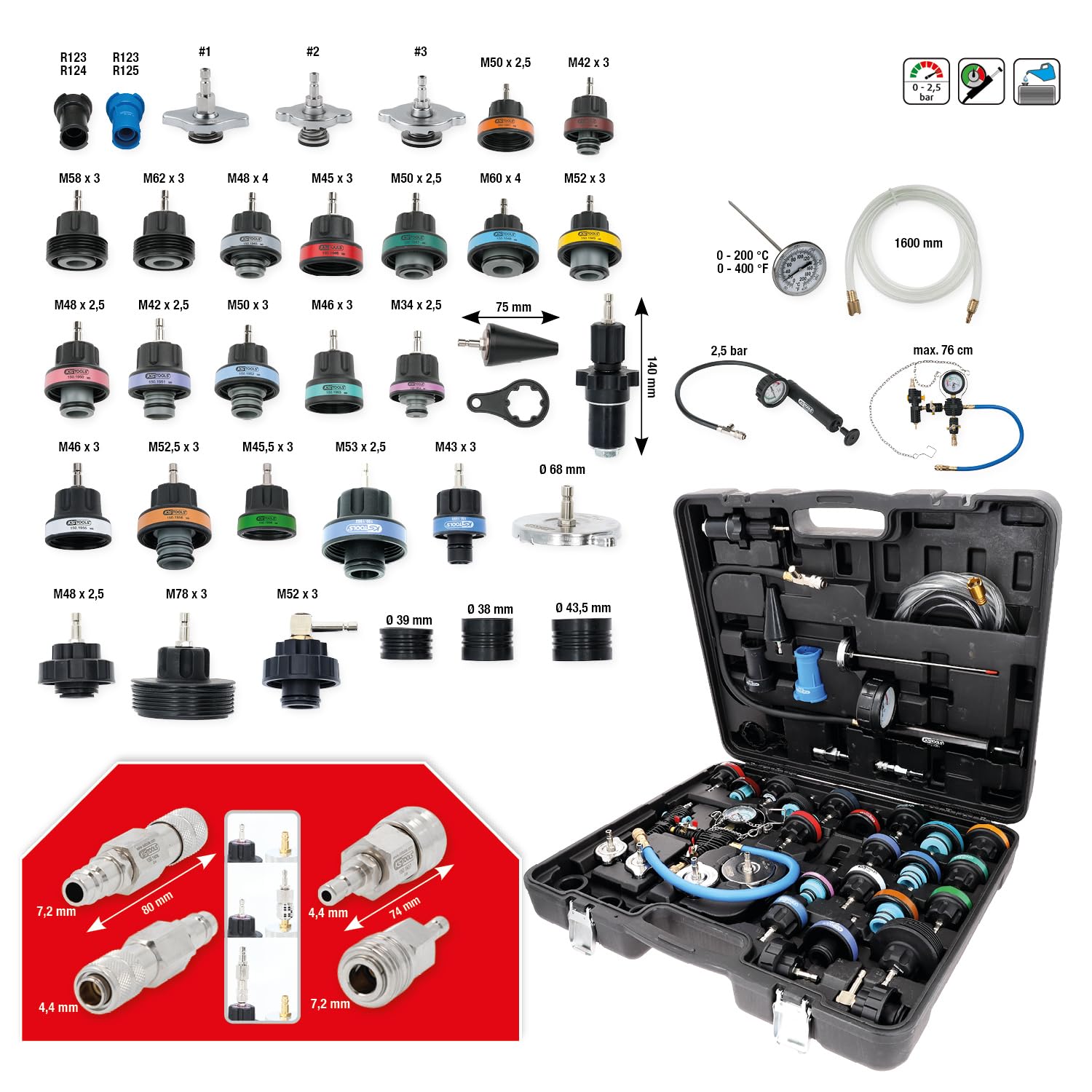 KS Tools Master Kühlsystem-Diagnose-Service-Satz, 40-TLG