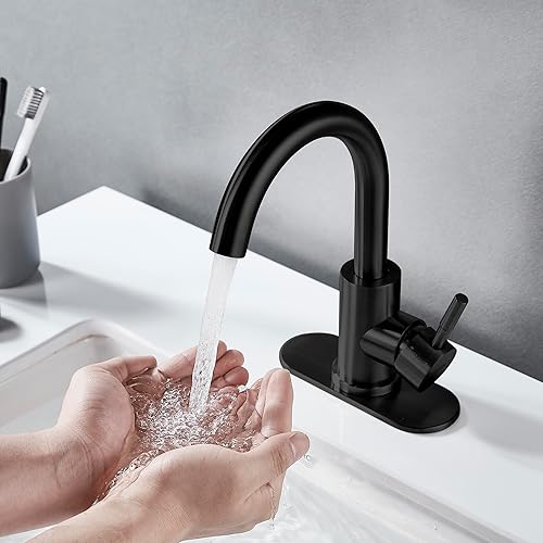 Miniatura 6 de Grifo de lavabo de baño negro mate de un solo agujero, moderno grifo de baño de una sola manija comercial de acero inoxidable grifo de fregadero de