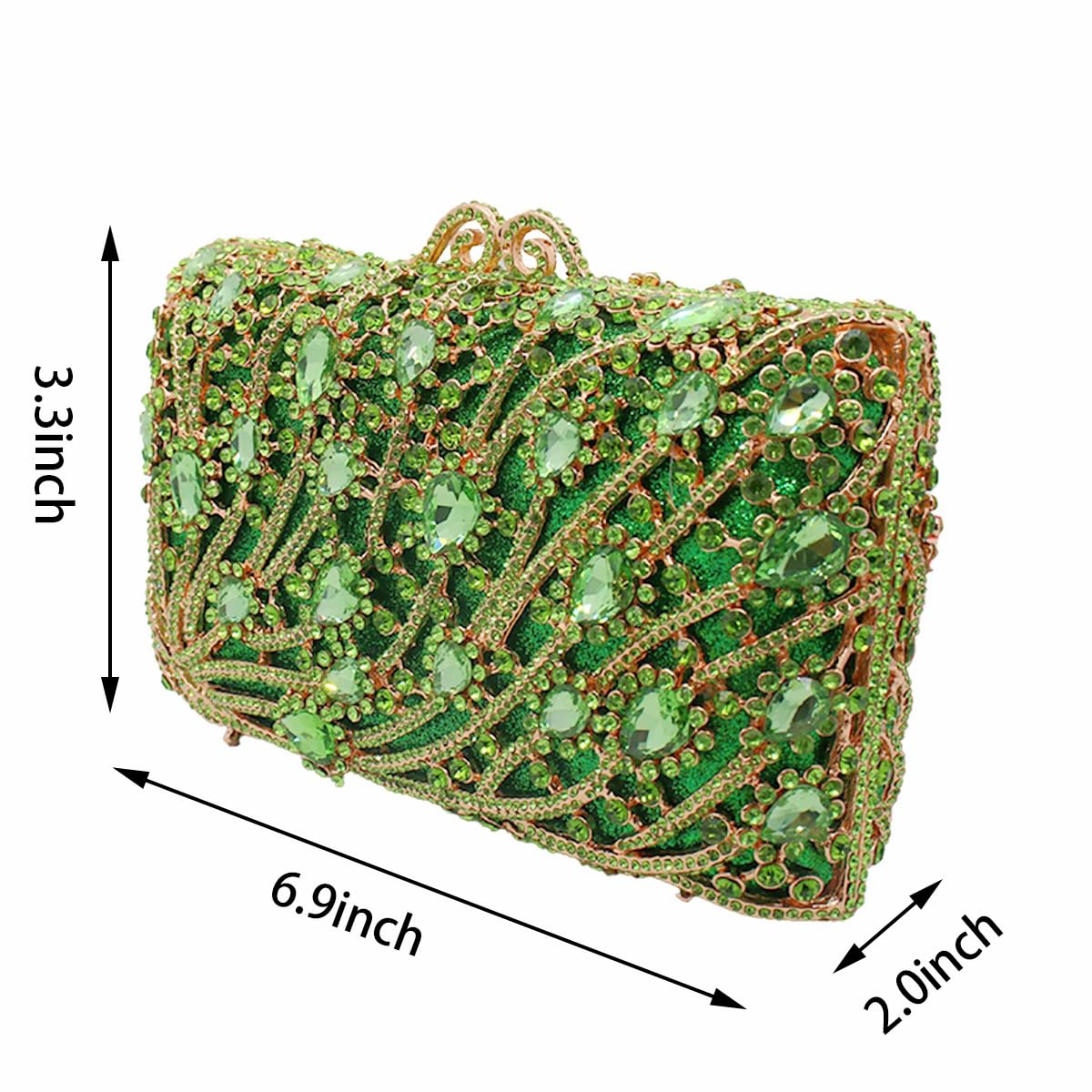 PENGZHI Women Sparkling Rhinestone Clutch Purse Seaweed Crystal Evening Bag Luxury Wedding Handbag Shoulder Bag for Prom Party, Green