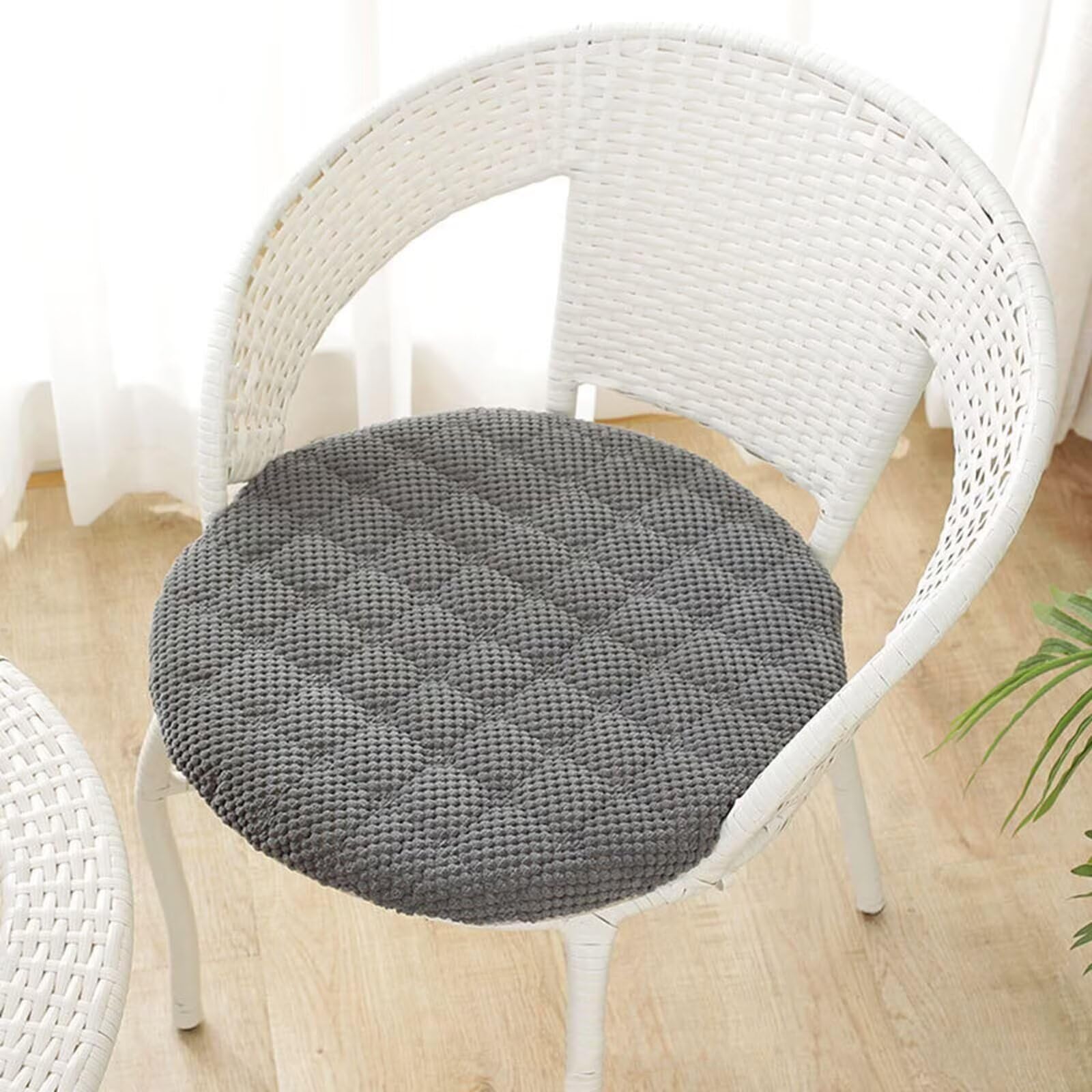 40cm Round Chair Cushions Set of 2, Dark Gray Corduroy Seat Cushions with Zip, Washable Non-Slip Desk Chair Pads, Soft Foam Seat Pads for Dining Chairs, Kitchen, Office