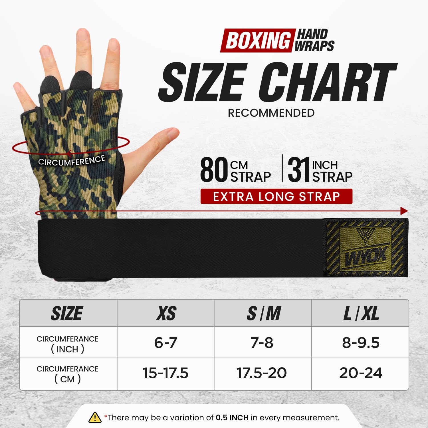 WYOX Fasce in gel di alta qualità per guantoni da boxe, polsiere rapide da 80 cm, imbottite, per uomini, donne, muay thai, MMA, kickboxing, arti marziali (giungla mimetica, L/XL)