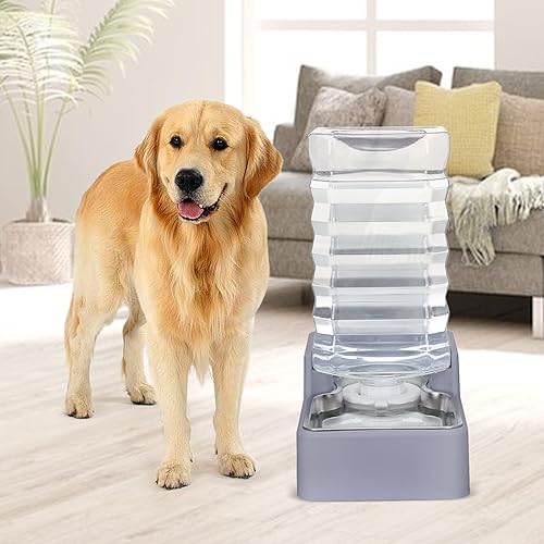 Miniatura 6 de Sfozstra Dispensador automático de agua Lagre alimentador mejorado de acero inoxidable para perros de 9 L, color gris claro, con dos tapas y