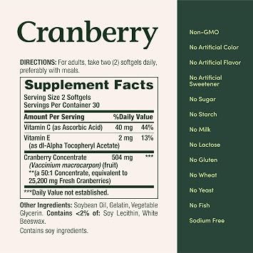 Cranberry Concentrate w/ Vitamin C by Nature's Bounty, Dietary Supplement, Supports Urinary Tract and Immune Health, 25200mg, 60 Rapid Release Softgels