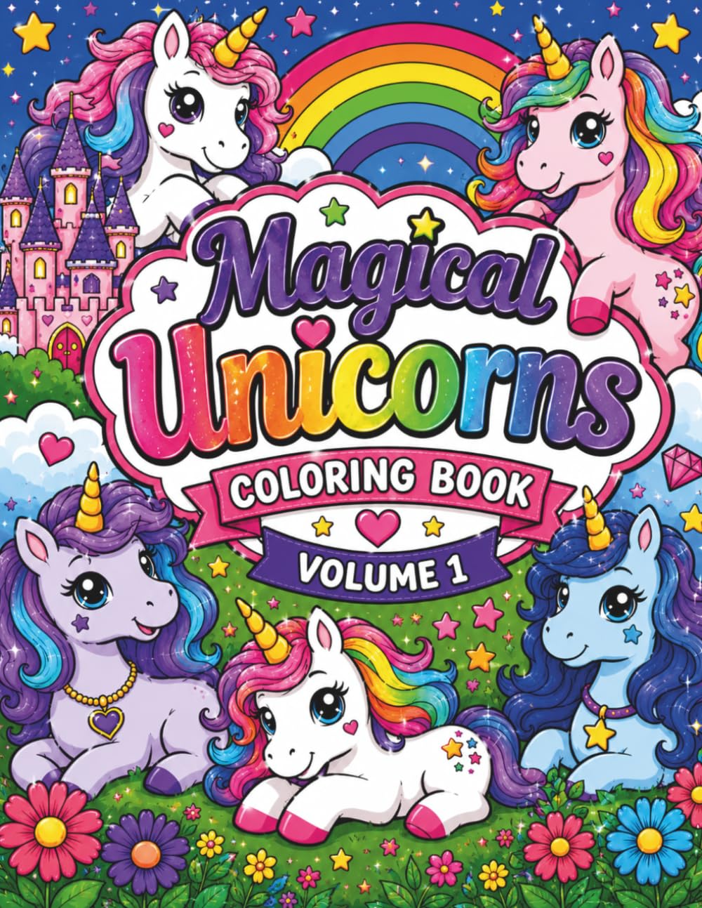 Magical Unicorns Coloring Book Volume 1: Adorable Unicorns, Candy Castles & Rainbow Dreams. Cute and Easy Unicorn Designs for Girls