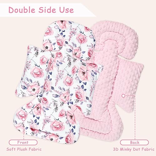 Miniatura 6 de SWESEN Inserto de asiento de automóvil infantil con 3 fundas de correa, soporte para la cabeza del asiento de automóvil para niñas, suave cojín 3 en