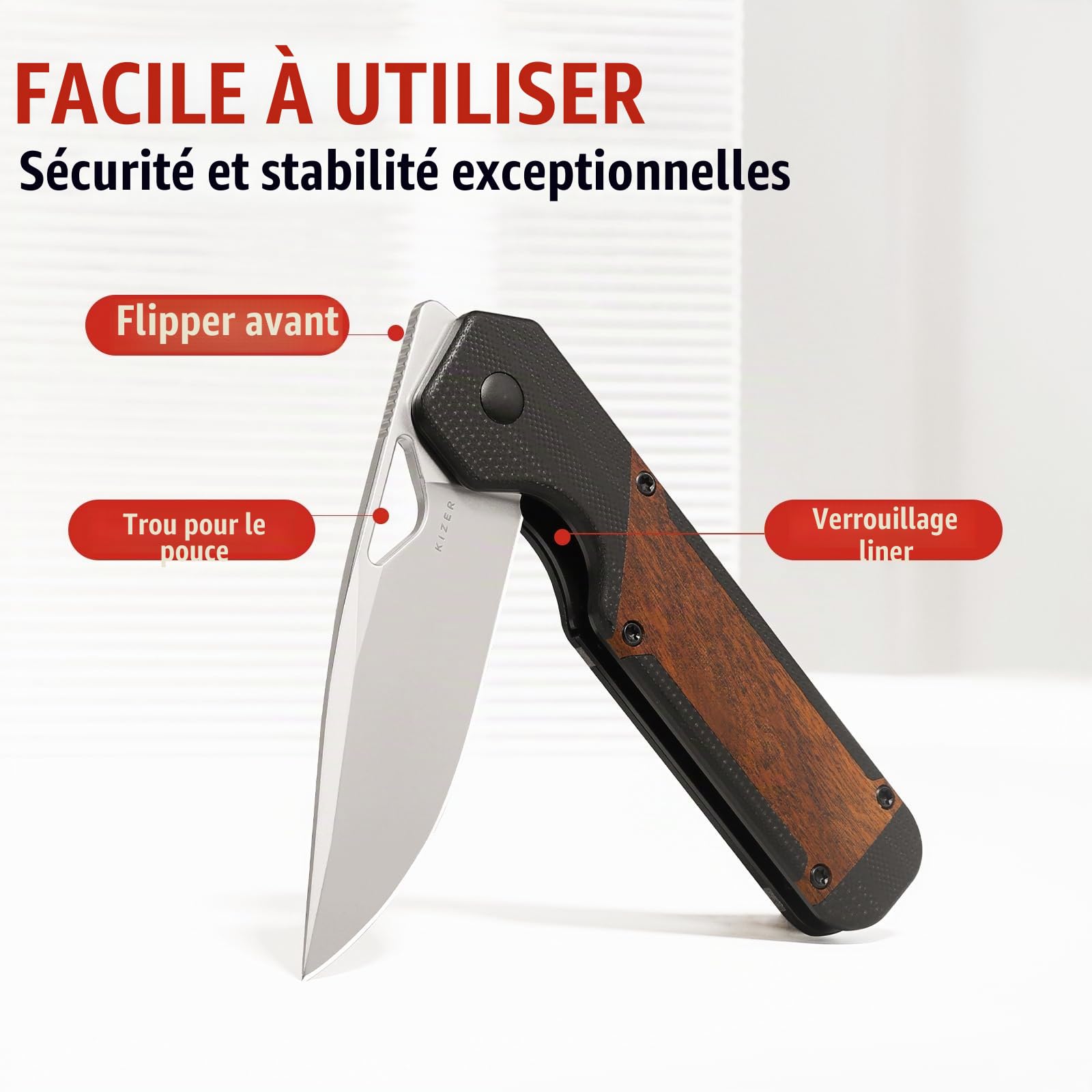 Kizer Militaw EDC Couteau Pliant de Poche, 8,5 cm Lame 154CM Manche G10 & Mkuruti avec Clip de Poche, Trou pour le Pouce & Ouvre-Lame Flipper Avant, Couteau de Camping et de Randonnée V3634C2