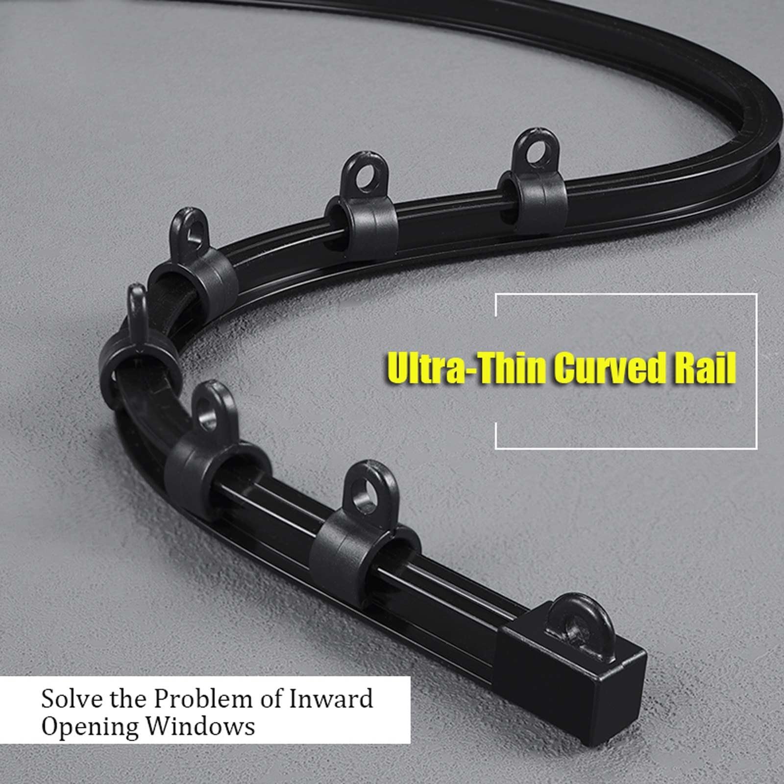 Tringle À Rideaux Ultra-Mince Rail de Rideau Incurvé Rail Rideaux Plafond Cloisonné Rail de Plafond Kit pour Forme U L Baie(Black-Side,400cm(4 * 100cm))
