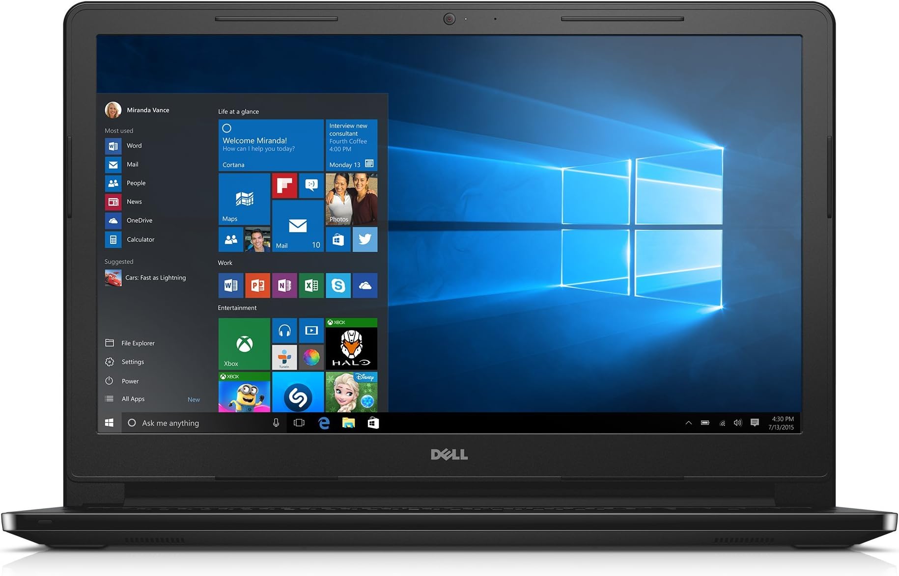 Dell Inspiron 15 3000 i3552-4041BLK Laptop (Windows 10, Intel Celeron N3050, 15.6" LED-lit Screen, Storage: 500 GB, RAM: 4 GB) Black