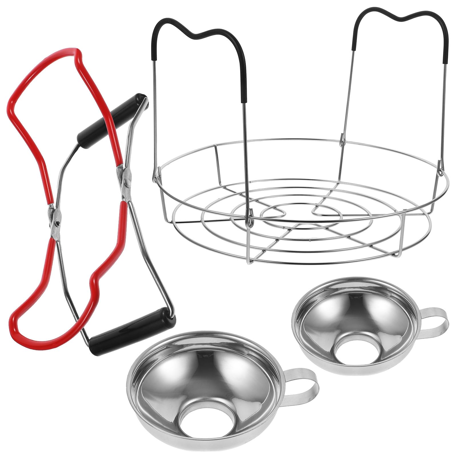 Ciieeo Set Pinze per Conserve in Acciaio Inox 4 Pezzi Impugnatura Antiscivolo, Sollevatore e Imbuto per Inscatolamento Barattoli, Utensili da Cucina per Preparazione Conserve Casalinghe