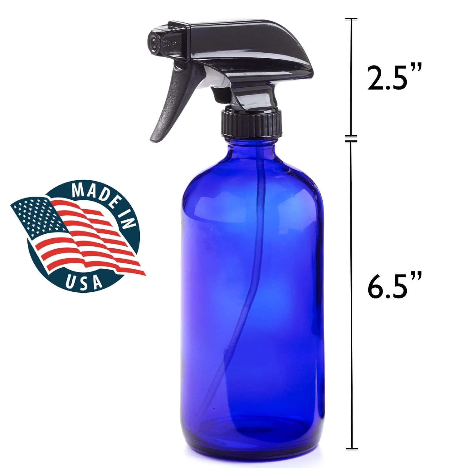 16oz Empty Cobalt Blue Glass Spray Bottles w/Labels and Caps- Mist & Stream Sprayer - Boston Round Heavy Duty Bottle - For Essential Oils, Cleaning, Kitchen, Hair, Perfumes (2 Pack)