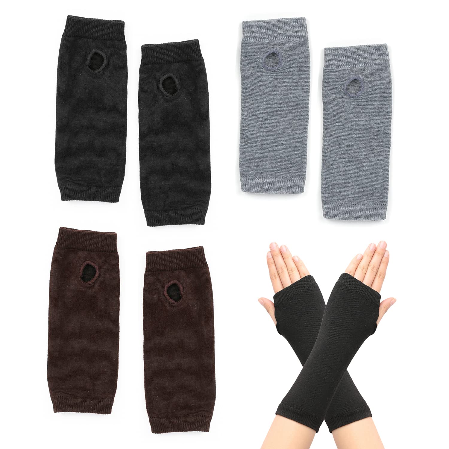 Ninvvs Women's Black 3 Pairs Of Fingerless Gloves, Arm Warmer, Winter Gloves, Warm Gloves For Men And