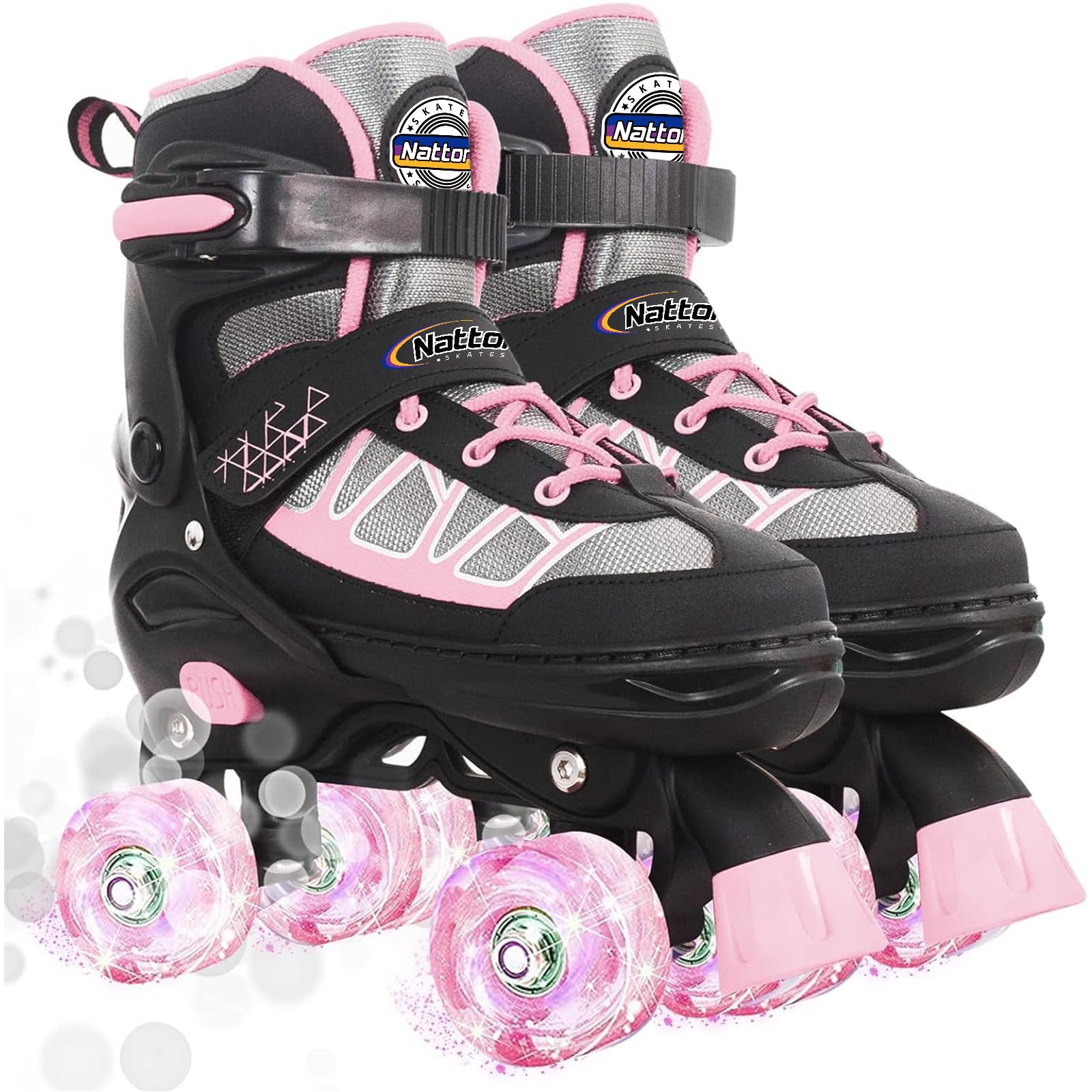 NattorkRoller Skates for Kids Boys Girls, 4 Size Adjustable Rollerskates with Light Up Wheels for Children Beginners for Outdoor Indoor