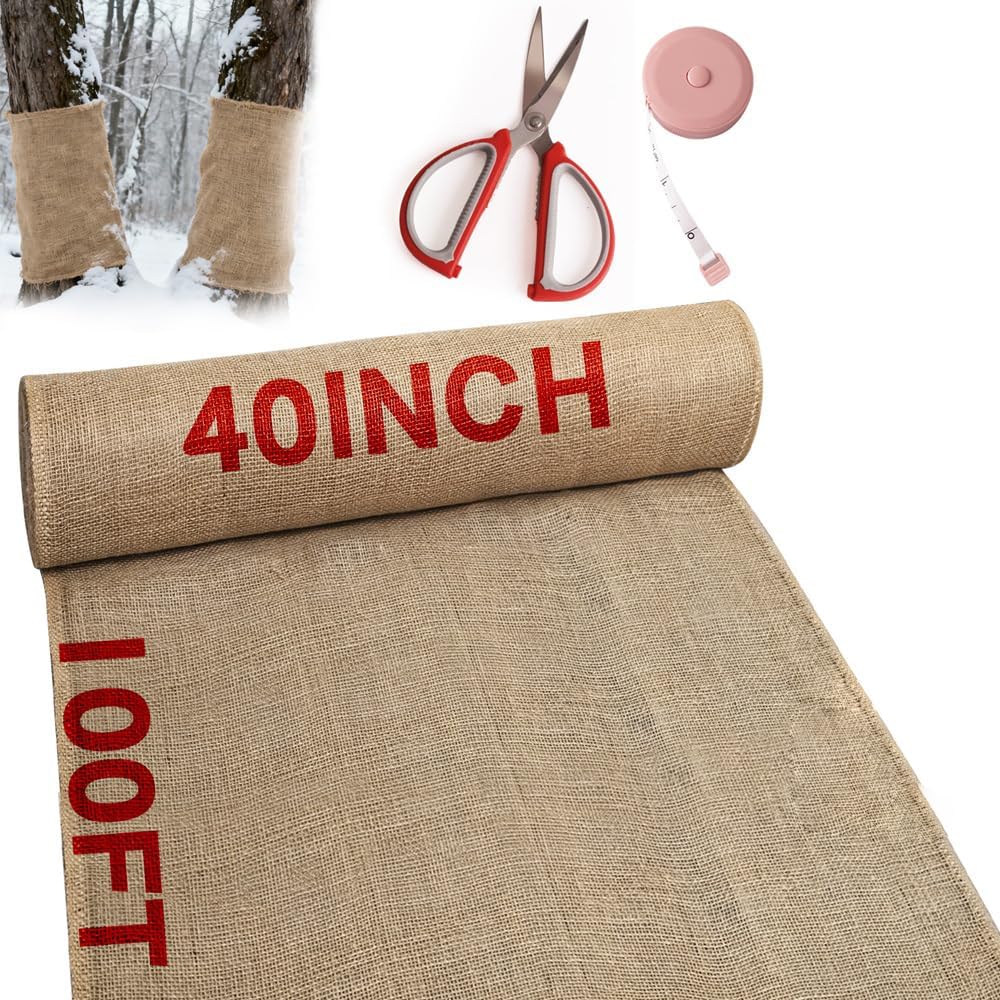 40inx 100ft Burlap Fabric Roll, Burlap Tree Wrap, High Density Jute Fiber, Garden Plants Weed Barrier for Winter Multipurpose