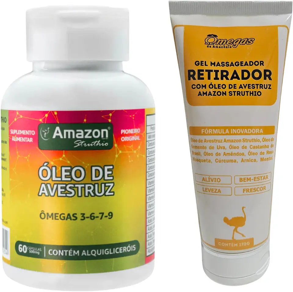 Kit 1 Óleo De Avestruz Caps + Gel Retirador Amazon Struthio Sem Sabor