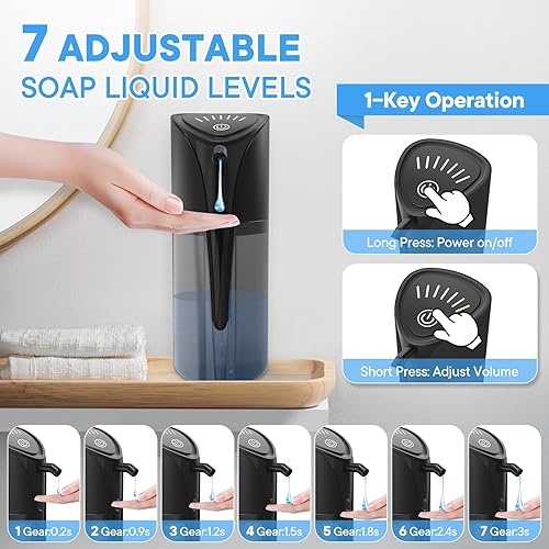 Miniatura 2 de Dispensador automático de jabón líquido, dispensador de jabón recargable USB C de 15.83 onzas, dispensador de jabón de manos sin contacto de 7