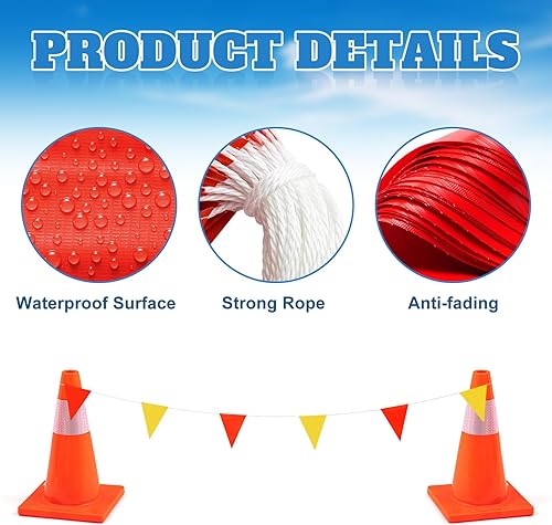 Miniatura 18 de Preboun Banderines de 197 pies, banderas de marca de seguridad de 9 x 12 pulgadas, advertencia de áreas peligrosas, marcadores resistentes al Rojo