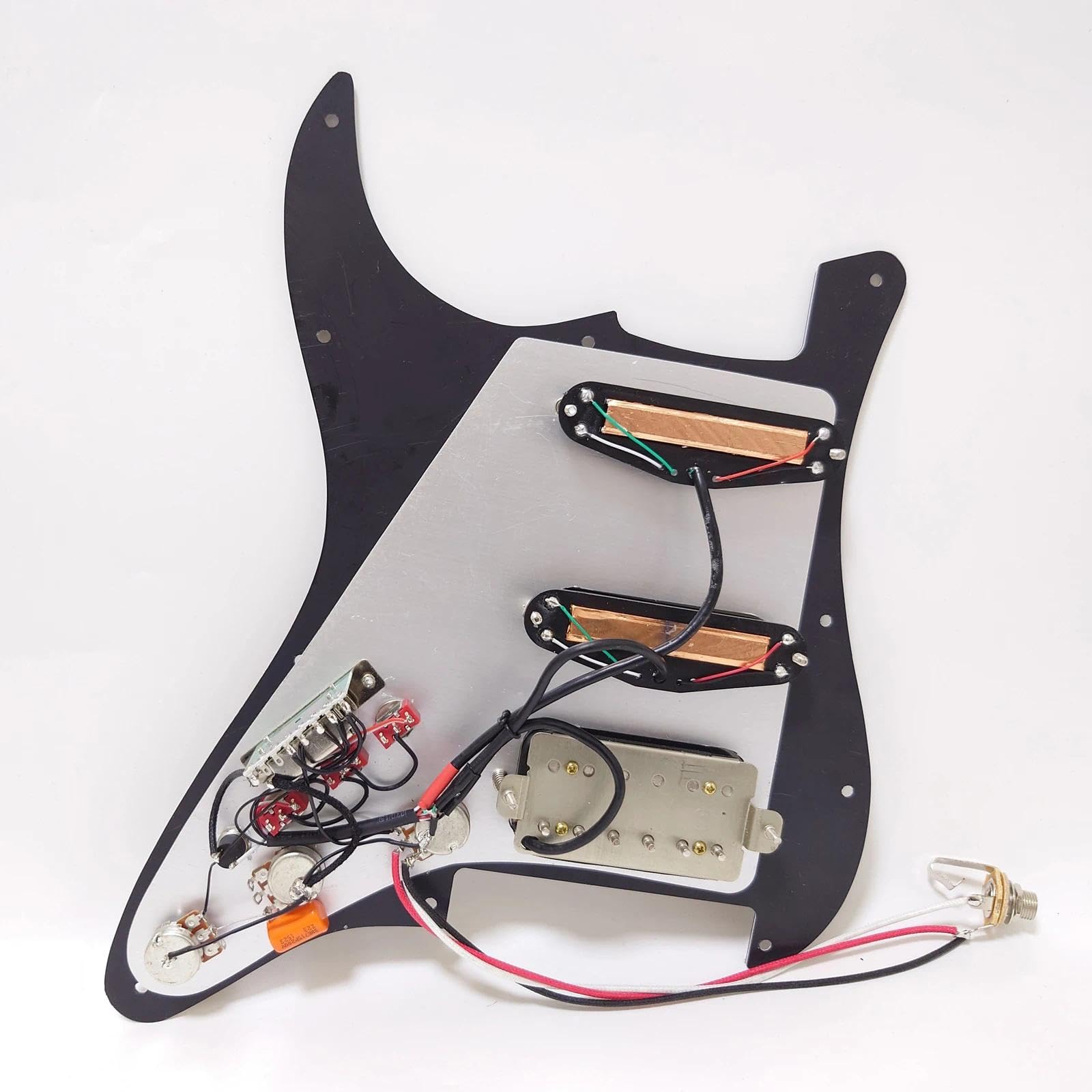 Juego de golpeador precableado para guitarra, bobina Splittin SSH Alnico 5 pastillas Humbucker para Fender USA/México Stratocaster piezas de repuesto (negro)