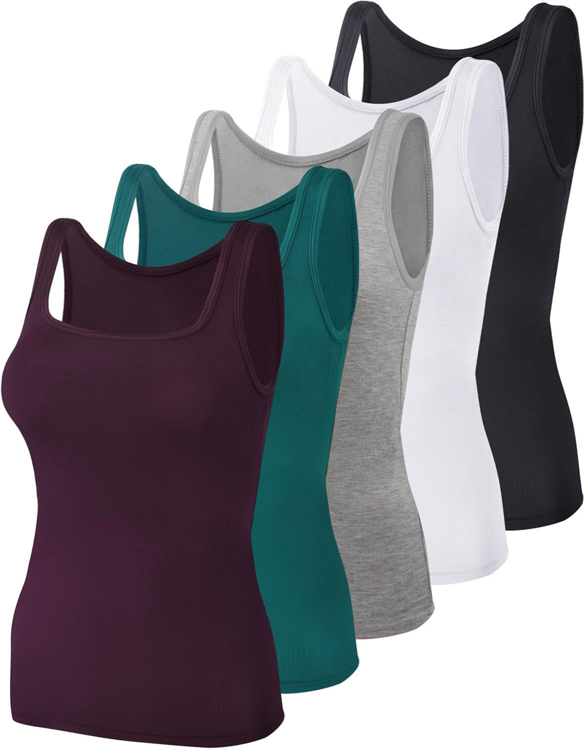 BQTQ 5 Pack Women’s Tank Tops Square Neck Sleeveless Ladies Tank Top Undershirts