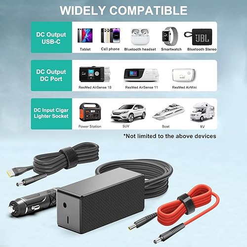 Miniatura 2 de HKY Convertidor de CC de repuesto con 2 cables para Resmed Airsense 11/Airsense 10/AirCurve 10/Airmini Series CPAP Fuente de alimentación de máquina