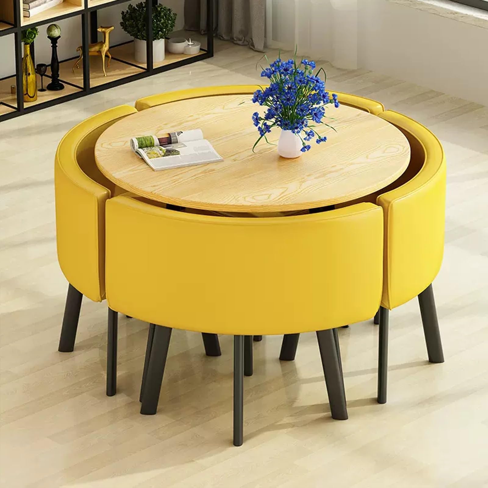 AYCDL SpaceSaving Round Dining Table Set with 4 Chairs for Conference Room & Office – Versatile Reception Table Negotiation Desk & Coffee Table Combo,Pu-leder23