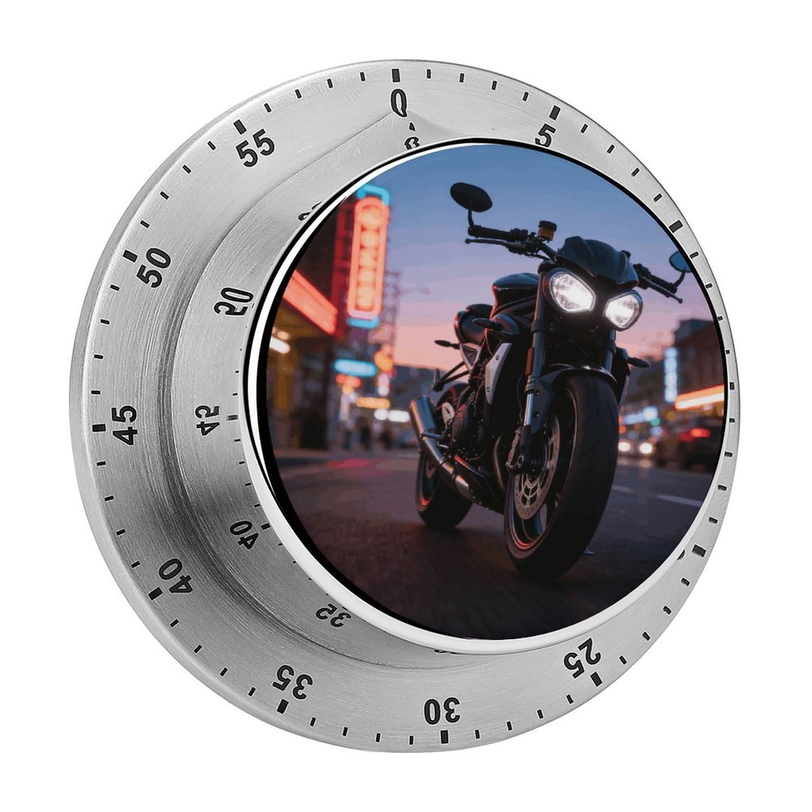 Motorcycle Mechanical Kitchen Timer, Magnetic Stainless Steel Countdown Timer, Loud Alarm Cooking Timer for Baking, Cooking, Fitness, Classroom, No Battery Needed