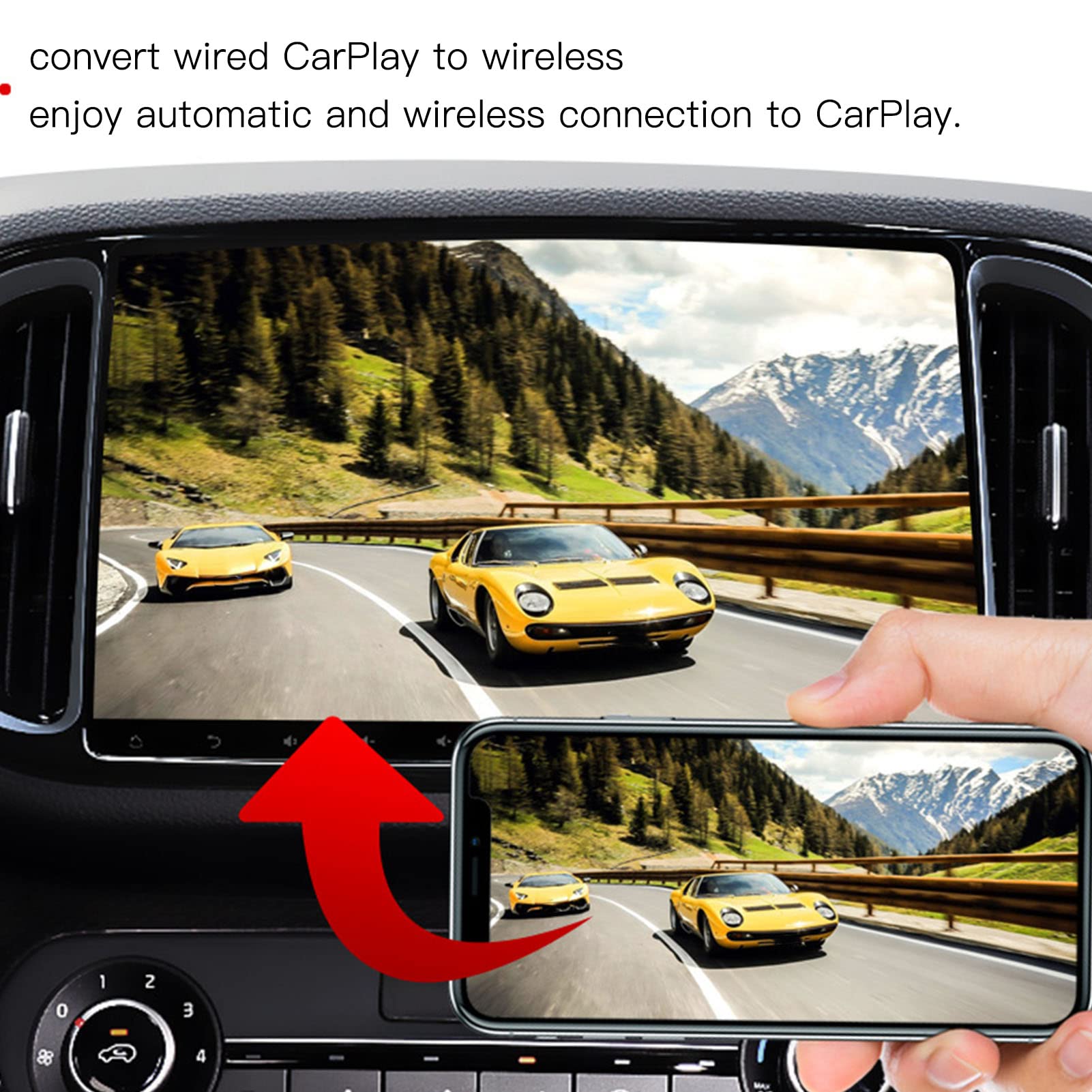 SIXRUN Bezprzewodowy Adapter CarPlay ABS Bezprzewodowy Klucz Sprzętowy CarPlay 4 GB 64 GB ROM Sieć 4G BT 5.0 GPS Plug and Play dla Przewodowego Samochody Kierowcy Osoby Dojeżdżające do Pracy (Region