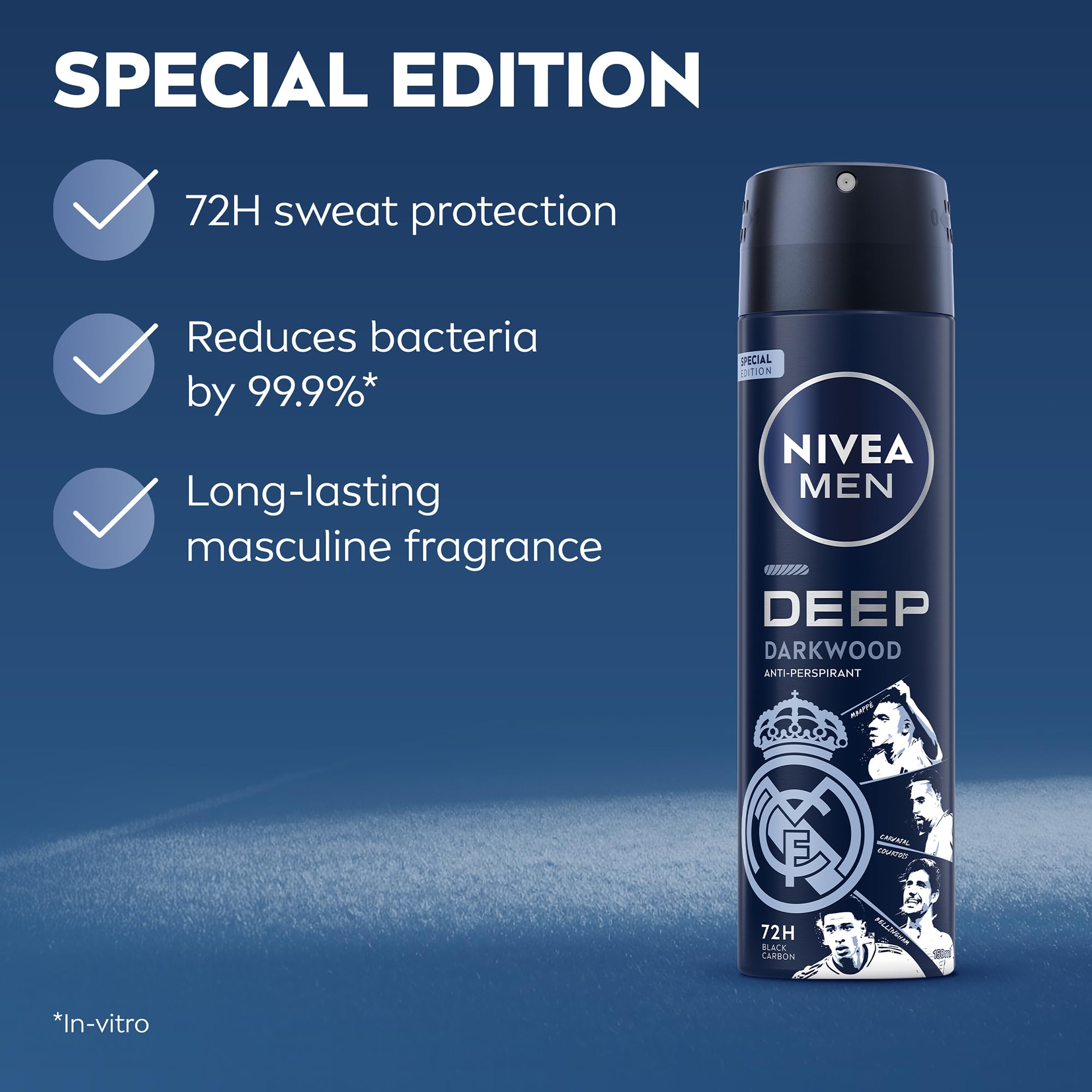 NIVEA MEN Deep Body Spray Deodorant 150ml – Up to 48h Sweat & Odour Protection with Black Carbon Deep-Clean Feel, Masculine Woody Scent, Fast-Drying Aerosol for a Clean, Confident Feel