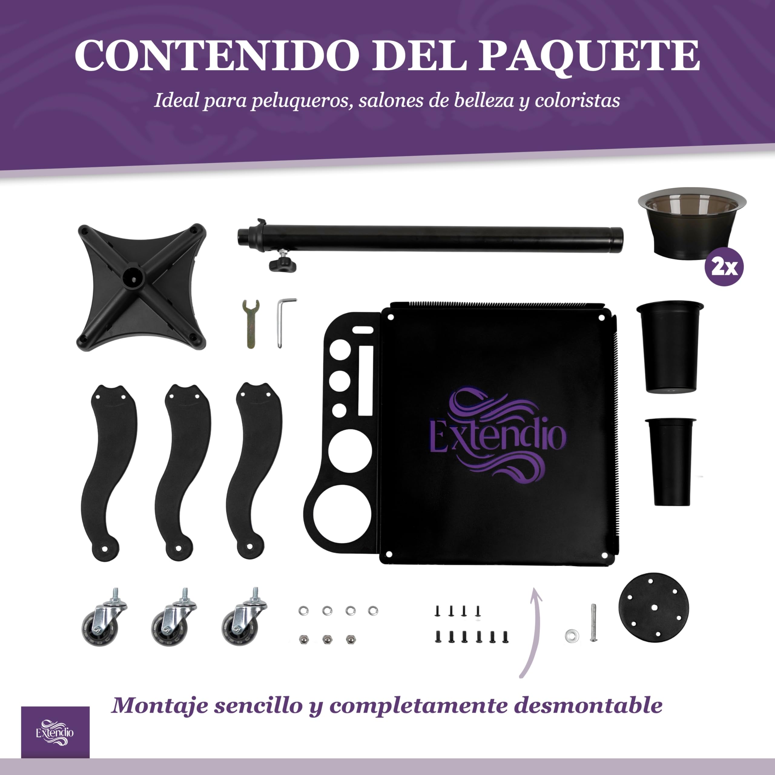 Carrito de peluquería Profesional – móvil y Ajustable en Altura. Bandejas Resistentes al Calor, Cuencos magnéticos y Soporte para Extensiones – Ideal para Salones de Belleza y estilistas móviles