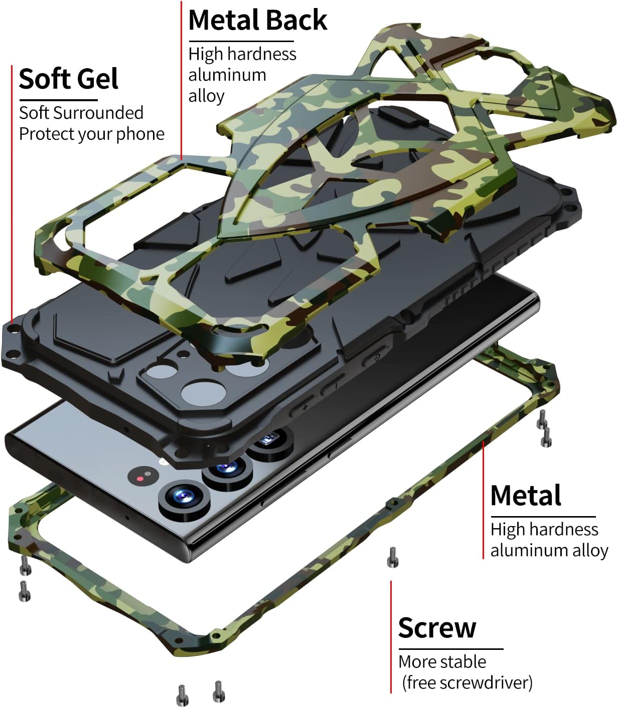 Lunivop for Samsung Galaxy S23 Ultra Case Metal Hard Phone Case Cover Case para Screw with Camera Protection Heavy Duty metalicas Military Grade Camouflage