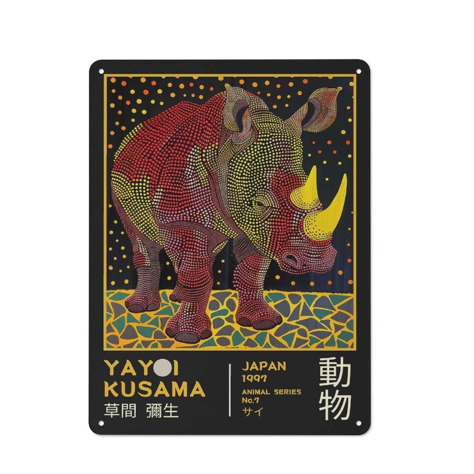 Junmoney Style-23 Country Style Kitchen Metal Sign 40X30cm Featuring Yayoi Kusama Rhino No.7 Exhibition Poster, Diner Style Decor For Kitchen, Cafe, Pantry Or Dining Room