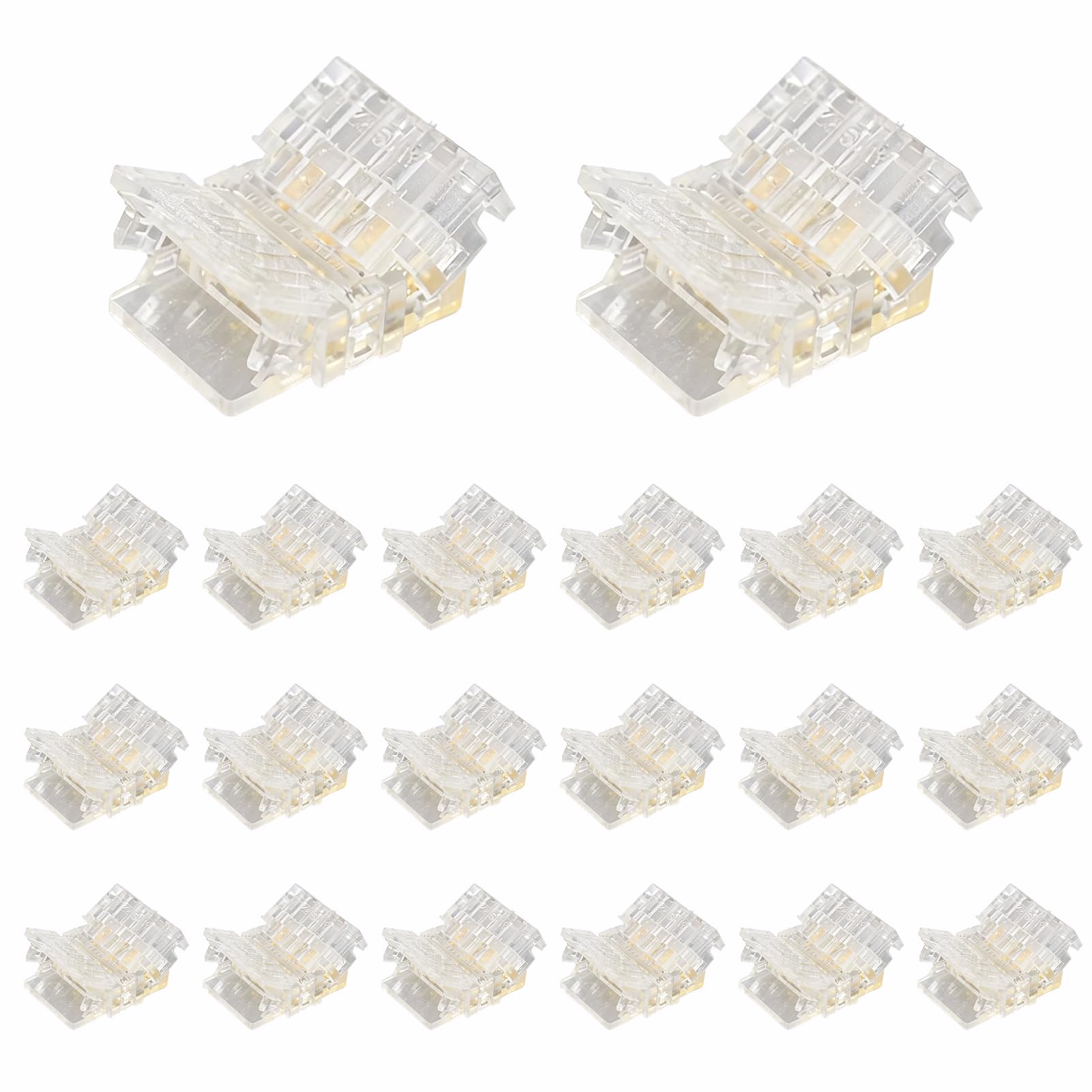 Cateye Transparent 20 Pack 4 Pin 10Mm Led Strip Connectors, Solderless Rgb Strip To Wire Connector For Waterproof And Non Waterproof Smd 5050 3528 Led Strips, Quick Connect Led Strip Light Connectors 4 Pin