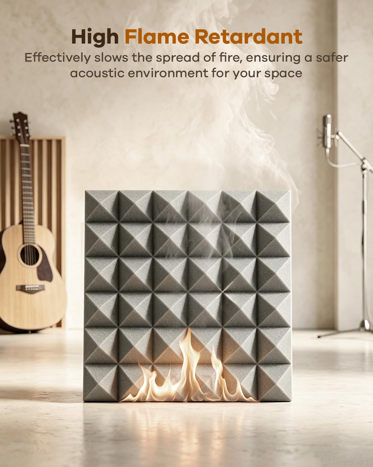 Pannelli fonoassorbenti in schiuma, 30 x 30 x 5 cm, autoadesivi, ad alta densità, per assorbimento acustico e controllo dell'eco, confezione da 24 pezzi, grigio