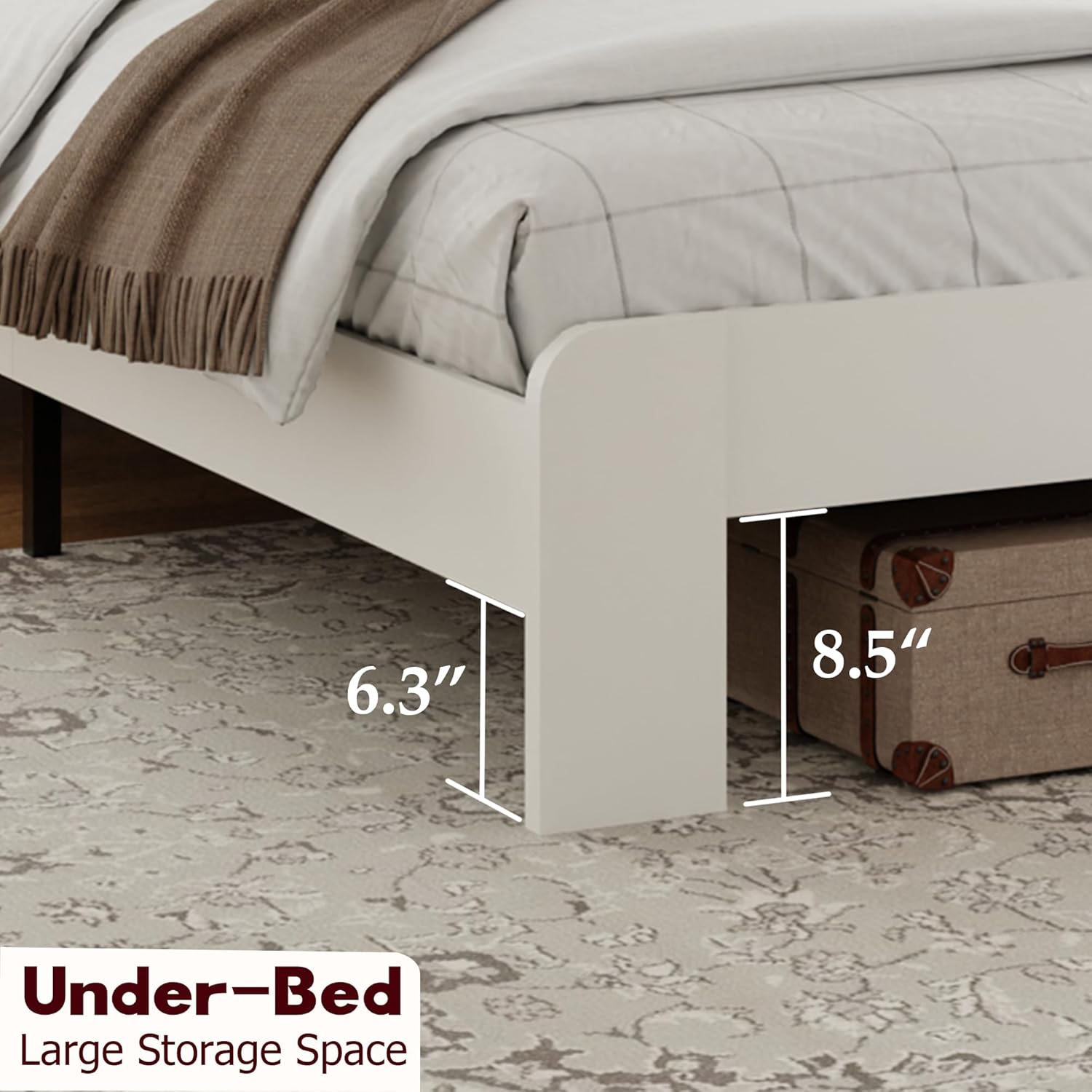 DWOYFO Wood Platform Bed Frame, Queen Size Bed Frame with Headboard and Wood Slat Support, Easy Assembly, No Box Spring Needed, White