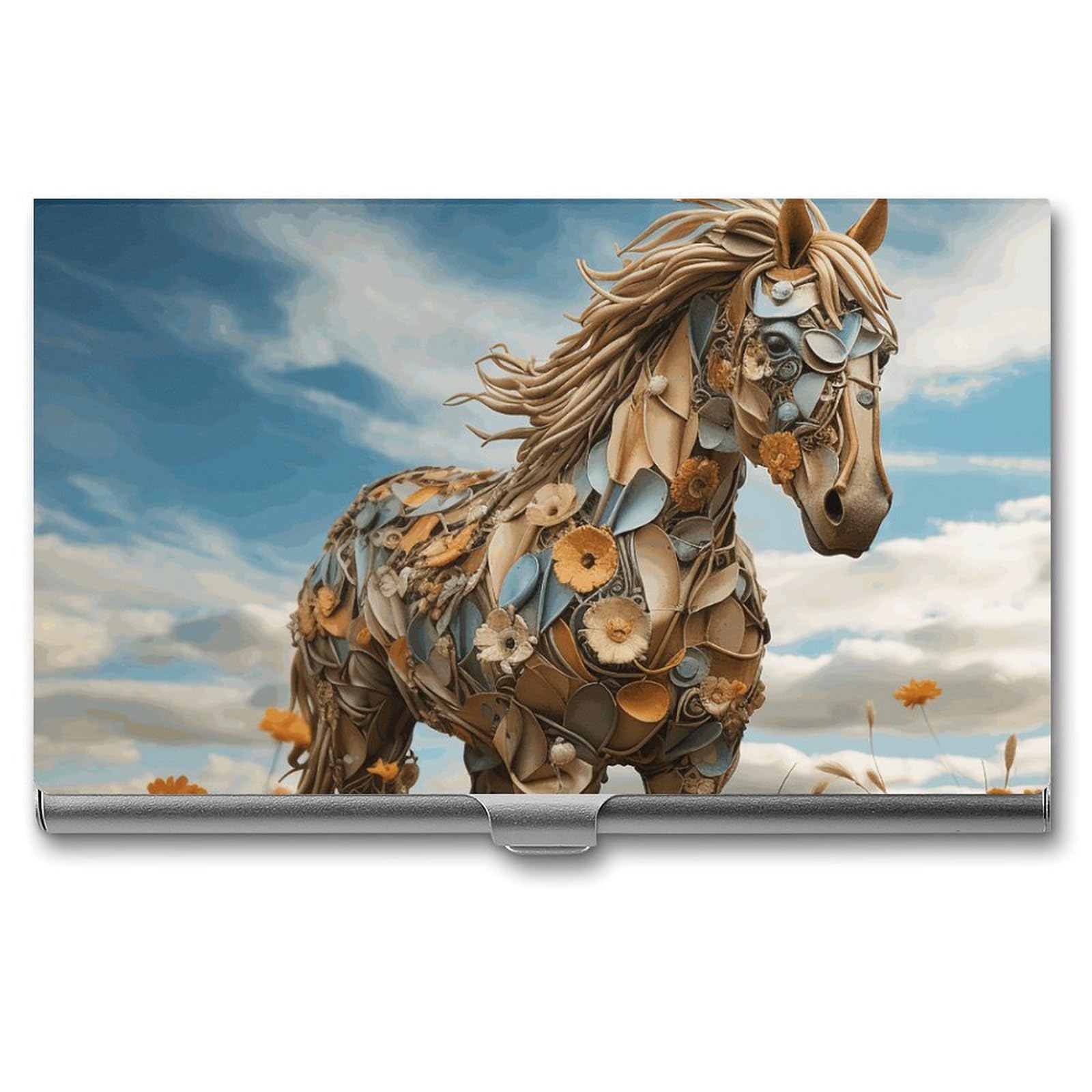 BTCOWZRV A Horse in The Field Business Card Holder Metal Slim Business Card Case, Pocket Card Holder for Men Women Purse Name Card Holder Stainless Steel Wallet Credit ID Case for Office